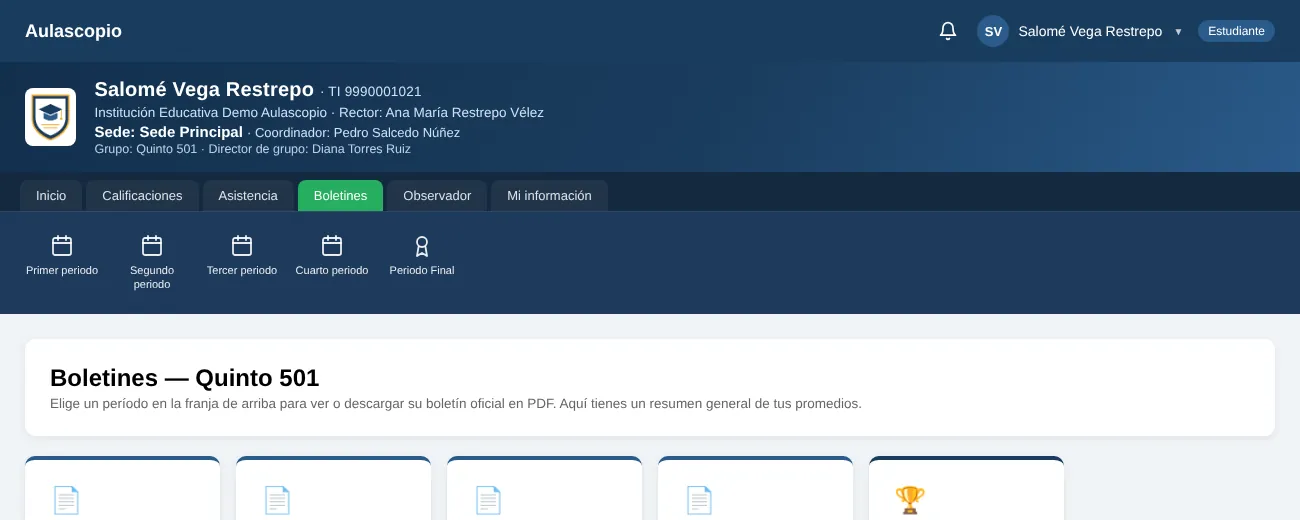 Boletines para descargar — pantalla de Aulascopio